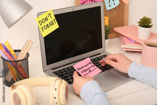 Woman with written password...