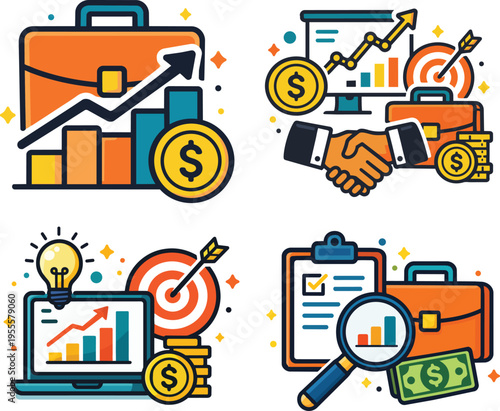 Business Finance Growth Icons Strategy Investment and Analytics Illustration