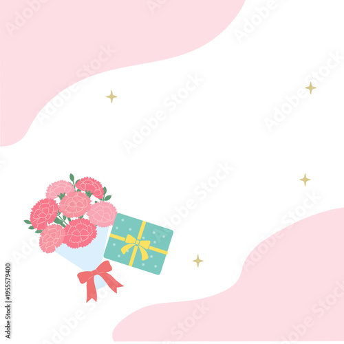 母の日バナーイラスト　カーネーションのイラスト　カーネーションの輪　ロゴ　シンプルでかわいいイラスト