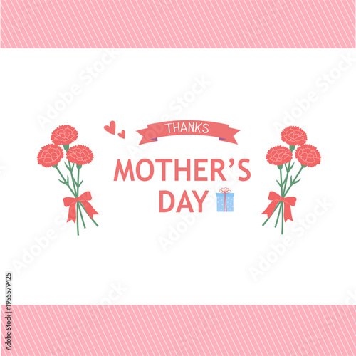 母の日バナーイラスト　カーネーションのイラスト　カーネーションの輪　ロゴ　シンプルでかわいいイラスト