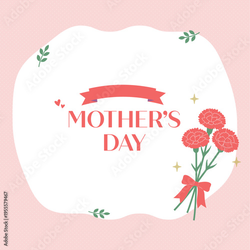 母の日バナーイラスト　カーネーションのイラスト　カーネーションの輪　ロゴ　シンプルでかわいいイラスト