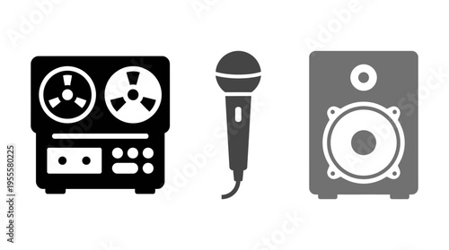 Retro audio and music equipment icons