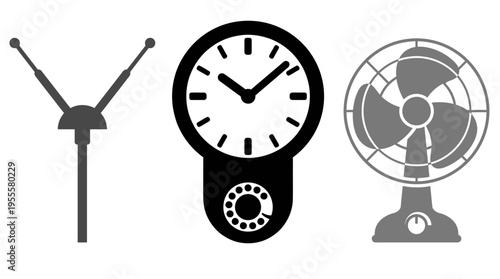 Icons of communication, time, and cooling