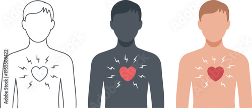 Set of three minimalist human lung icons with pain symbols for pulmonology respiratory health medical education and breathing disorder research concepts.