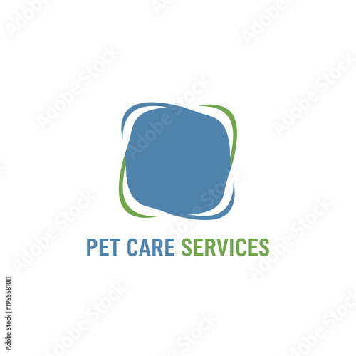 Dynamic pet care services logo featuring blue and green rotating curved lines around square