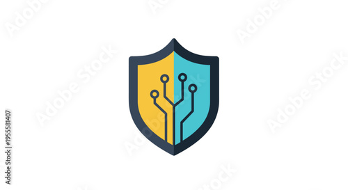 Digital security emblem showcasing a shield with circuit board representation for data protection