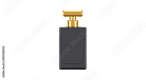 Elegant perfume bottle design with a gold cap and a minimalist dark glass body