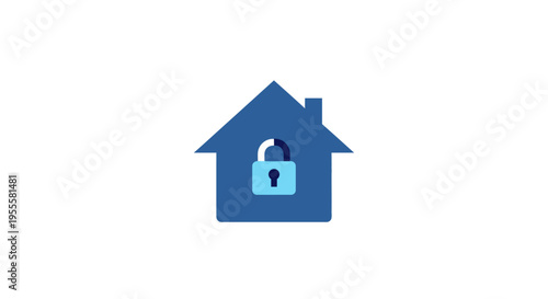 Home Security Illustration: A Blue House with a Padlock, Symbolizing Safety and Protection