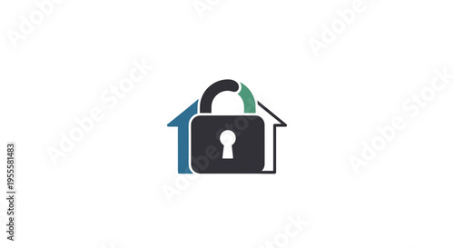 Home Security Concept Depicted by a House Symbol Integrated with a Padlock Illustration