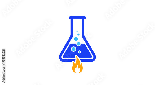 Laboratory flask with chemical reaction illustration, science and research concept
