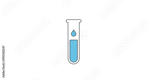 Minimalist representation of a laboratory test tube with liquid and a drop illustration
