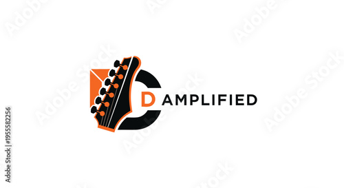 Amplified Music Logo Featuring Guitar and Letter D Design.