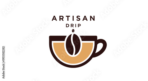 Artisan Drip Coffee Cup Logo Design Depicting Coffee Bean Inside.