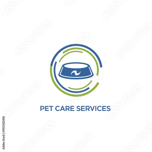 Pet care services logo with pet bowl and circular design for animal health services