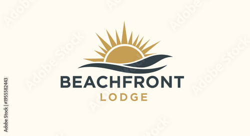 Beachfront Lodge Logo - Sun, Waves, and Coastal Relaxation Symbol.