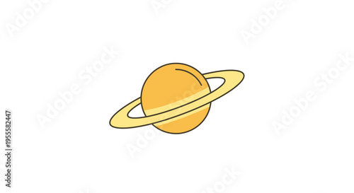 Cartoon representation of planet Saturn with its distinctive ring system isolated on white