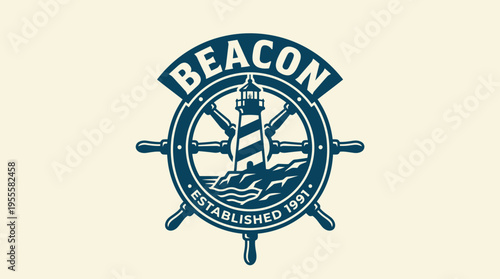 Beacon Lighthouse Emblem - Nautical Navigation and Maritime Heritage Symbol.