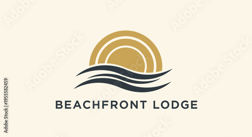 Beachfront Lodge Logo - Sun and Waves Symbolizing Coastal Relaxation.