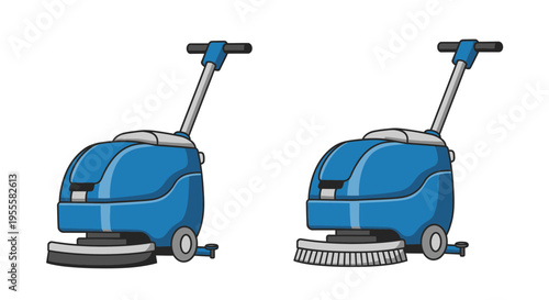 Blue floor scrubber machine set in industrial cleaning style
