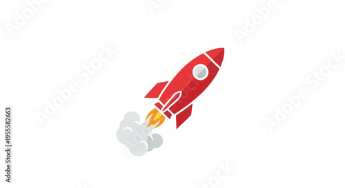 Red rocket blasting off, a vibrant vector illustration, conveying concept of space travel