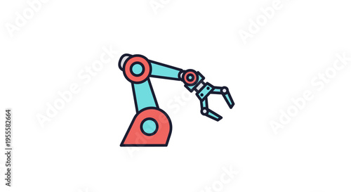 Robotic arm graphic on white background for technology and innovation concepts