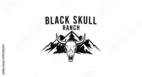 Black Skull Ranch logo featuring a bull skull and mountain range design.
