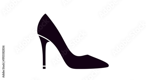 Silhouette illustration of a high-heeled shoe in black with a white outline on a white backdrop