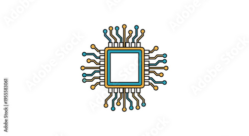 Illustration of a computer chip microchip design isolated on a clean white background