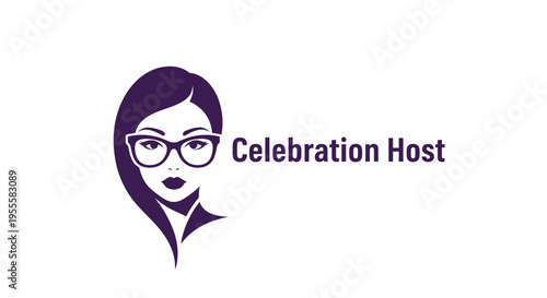 Celebration Host Logo - A Stylish Woman with Glasses and Elegant Design.
