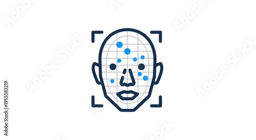Conceptual illustration of facial recognition technology and skin analysis processing