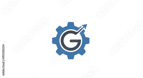 Business and Tech Logo with Gear and Rising Arrow, representing Growth and Innovation