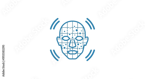 Illustration of a face with a grid and signal lines indicating scanning or analysis