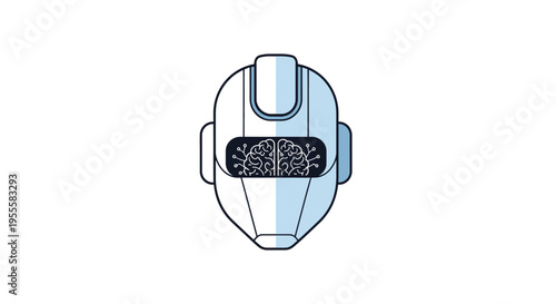 Illustration of a futuristic robot head with a brain, depicting artificial intelligence