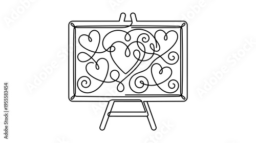 Chalkboard with Hearts Instead of Writing Continuous Single Line Minimalist Beloved Teacher Line Art Illustration