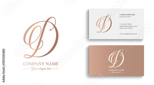 Elegant D letter logo monogram in luxury style with flowing calligraphy lines, premium branding template for boutique, beauty salon and wedding business