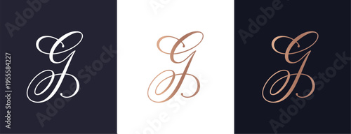 Elegant G letter logo monogram in luxury style with flowing calligraphy lines, premium branding template for boutique, beauty salon and wedding business