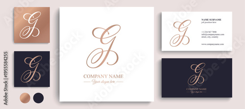 Elegant G letter logo monogram in luxury style with flowing calligraphy lines, premium branding template for boutique, beauty salon and wedding business