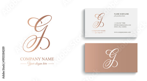 Elegant G letter logo monogram in luxury style with flowing calligraphy lines, premium branding template for boutique, beauty salon and wedding business