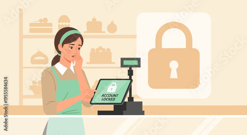 Baker's Account Locked on POS System, Frustrated Woman at Counter
