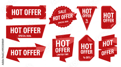 Red hot offer badges for promotional sales and discounts