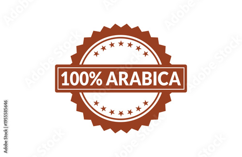 A brown circular stamp seal design featuring the text 100% arabica with decorative star accents Vector, illustration Stamp Icon.
