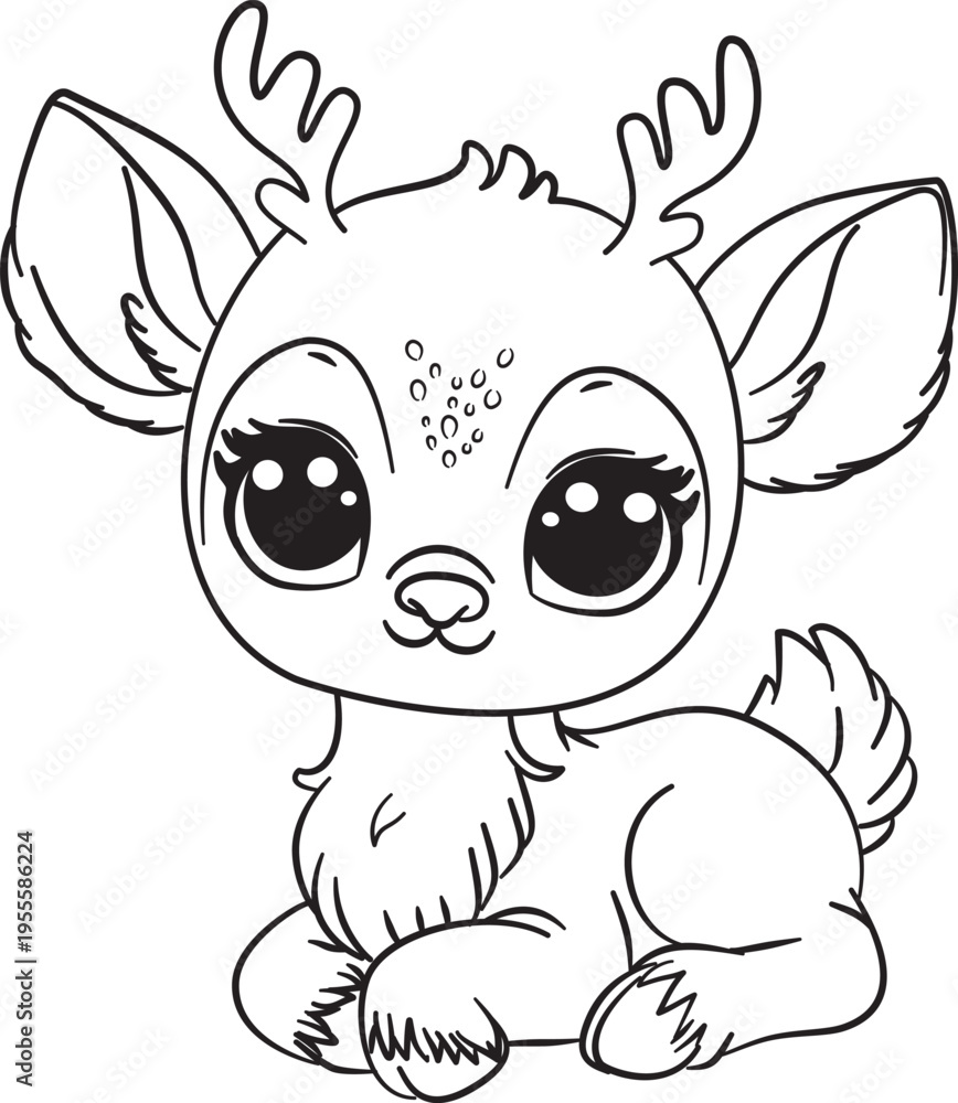 Fototapeta premium Cute Reindeer coloring page for kid.