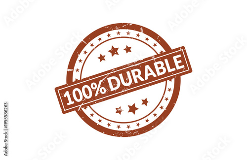 A brown circular rubber stamp icon with stars featuring the text 100% durable on a white background Vector, illustration Stamp Icon.