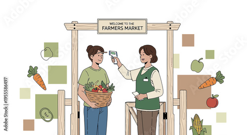 Farmer's Market Entrance: Temperature Check for Health and Safety