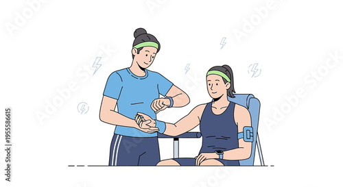 Fitness Trainer Checks Athlete's Heart Rate on Smartwatch After Workout