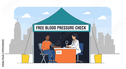 Free Blood Pressure Check Station in City with Healthcare Professional and Patient
