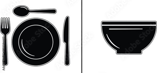 Table setting with plate bowl and utensils