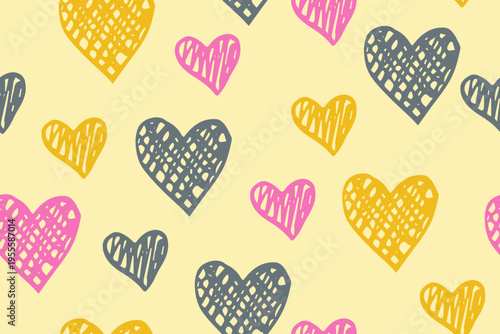 Foto Scribble heart shapes vector seamless pattern