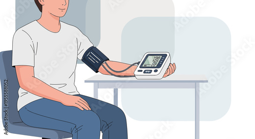 Man measuring blood pressure at home with digital monitor