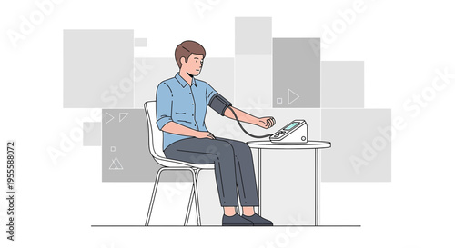 Man measuring blood pressure at home, health check, medical device, clinic, doctor, cardiology